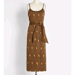 Anthropologie Brown Palm Print Maxi Dress